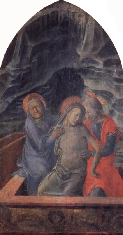 Fra Filippo Lippi The Dead Christ Supported by Mary and St.John the Evangelist oil painting image